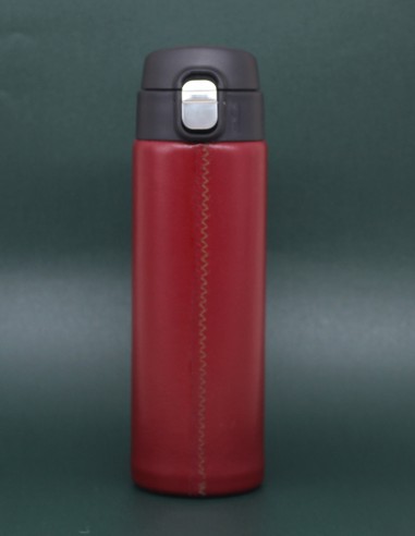 Thermos gainé cuir rouge