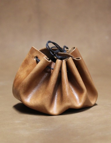 Bourse en cuir cognac & noir