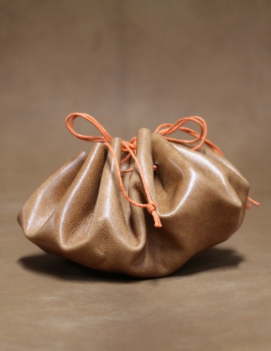 Bourse en cuir cognac & orange
